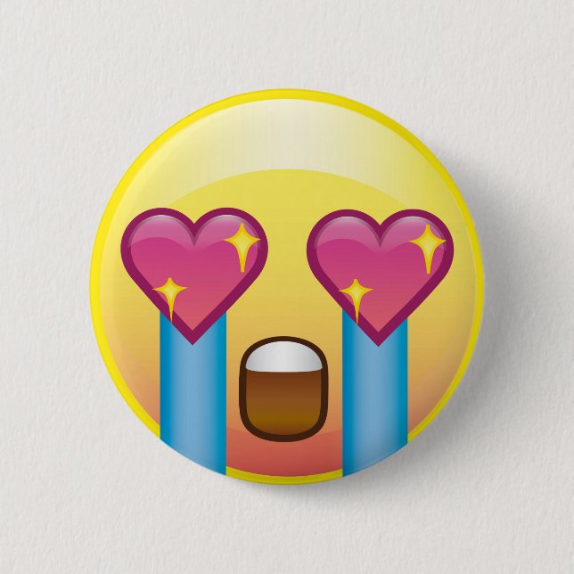 Fan Girl Excited Sparkle Heart Eyes Crying Emoji 2 Inch Round Button (Front)