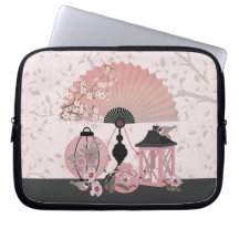 Fan lanterns cherry blossoms oriental digital art