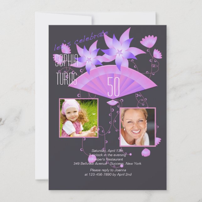 Fan Noir Deux Photo Anniversaire Fête Invitation (Devant)