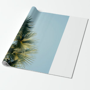 Fan palm tree under blue sky wrapping paper