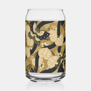 Fan pattern with butterfly Japanese Ornamental Art Can Glass