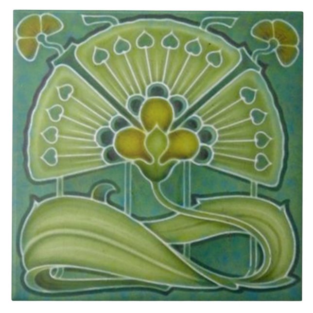 Fan-tastic Repro Richards 1900 Art Nouveau Floral Tile (Front)
