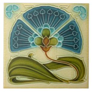 Fan-tastic Repro Richards Art Nouveau Teal Floral Tile