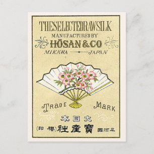 Fan Vintage Japanese Silk Label Postcard