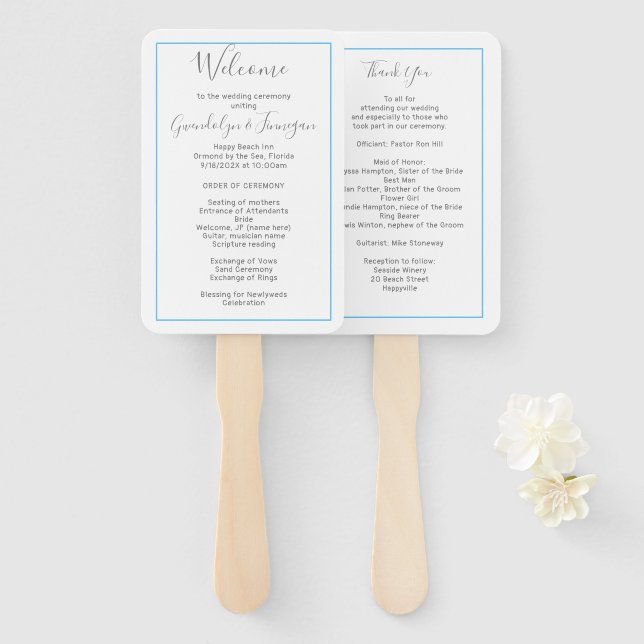 Fan Wedding Program Template White Rectangle (Front and Back)