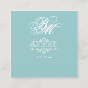 Fancier Curls Monogram Cool Event Planner Square Business Card