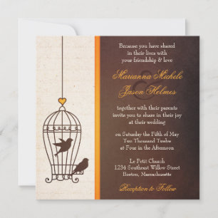 Fanciful Bird Cage - Autumn Orange Wedding Invitation