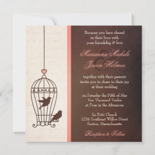 Fanciful Bird Cage - Chocolate & Pink Wedding Invitation