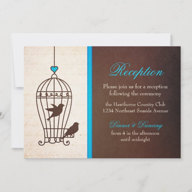 Fanciful Bird Cage - Chocolate & Teal Reception Invitation (Front)