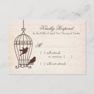 Fanciful Bird Cage Lavender & Brown Wedding RSVP Card