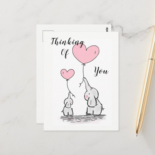 Fanciful Elephants "Thinking Of You" Postcard (Front/Back In Situ)