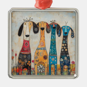 Fanciful Long Tall Hound Dogs Metal Ornament