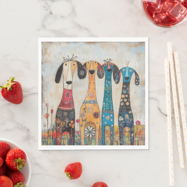 Fanciful Long Tall Hound Dogs Napkin (Insitu)
