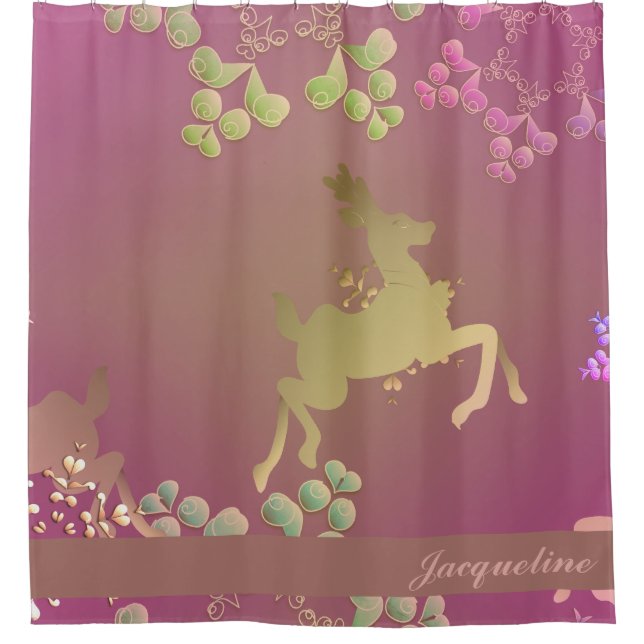 Fanciful Reindeer Snowflake  Shower Curtain (Front)