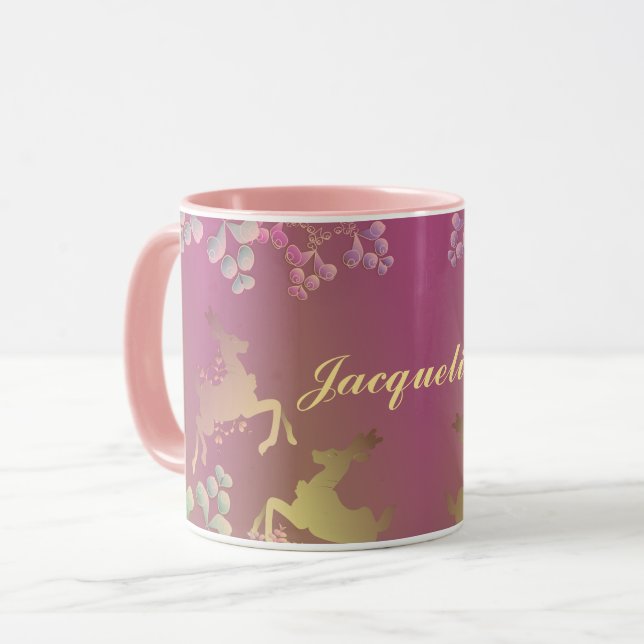 Fanciful Reindeer & Snowflakes Purple Mug (Front Left)
