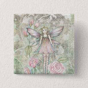 Fanciful Rose Fairy 2 Inch Square Button