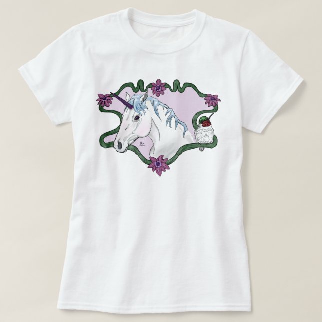 Fanciful Unicorn and Hummingbird T-Shirt (Design Front)
