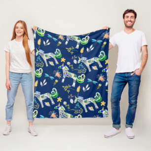 Fanciful Unicorns and Dragonflies Fleece Blanket