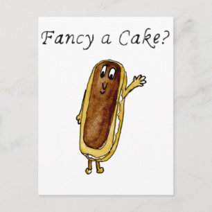 Fancy a Cake Funny Chocolate Eclair Quirky Art Postcard