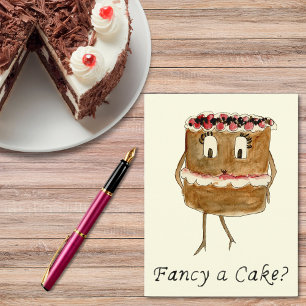 Fancy a Cake Funny Chocolate Quirky Cartoon Art Postcard