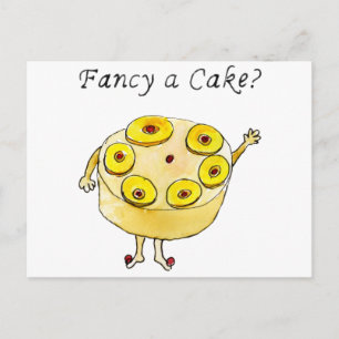 Fancy a Cake Funny Pineapple Upside Down Weird Art Postcard