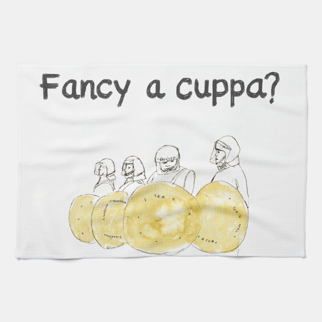 Fancy a Cuppa Funny Biscuit Police Watercolour Art Kitchen Towel (Horizontal)