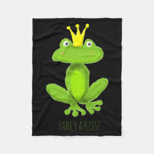 Fancy A Kiss Frog Prince Cartoon Valentiness Day T Fleece Blanket