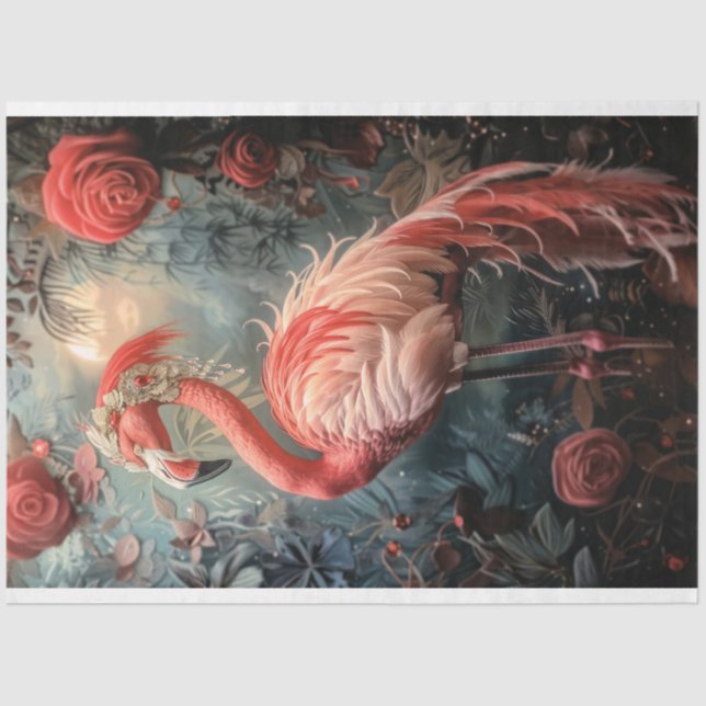 Fancy Adorned Flamingo Nouveau & Roses Tissue Paper (Front)