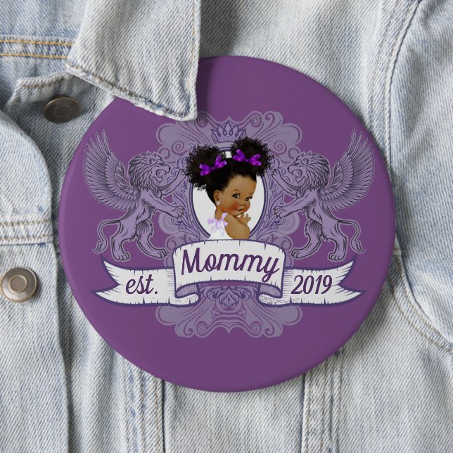 Fancy African Baby Girl Purple|White Princess 6 Inch Round Button (In Situ)