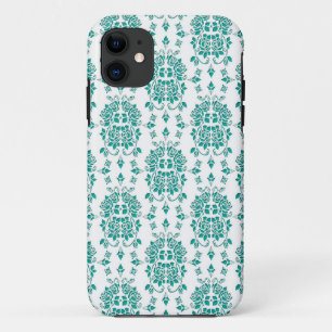 Fancy Aqua Teal Roses Damask Art Pattern iPhone 11 Case