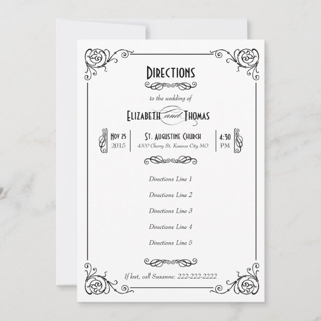 Fancy Art Deco Black & White Insert Card (Front)
