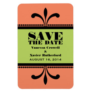 Fancy Art Deco Save the Date Magnet Orange/Green