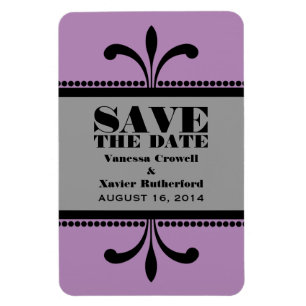 Fancy Art Deco Save the Date Magnet Violet/Grey