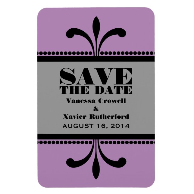 Fancy Art Deco Save the Date Magnet Violet/Grey (Vertical)