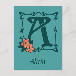 Fancy art nouveau letter A Postcard