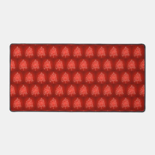 Fancy Artistic Christmas Tree Pattern Holiday Red Desk Mat
