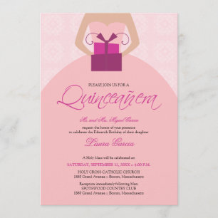 Fancy Ball Gown Quinceanera Invitation (pink)