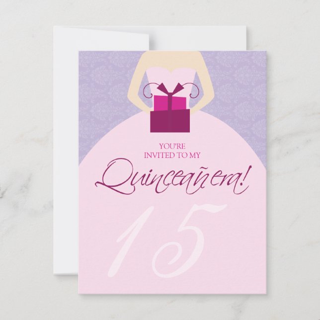 Fancy Ball Gown Quinceanera Invitation (purple) (Front)
