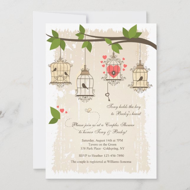Fancy Bird Cages Couples Douche Invitation (Devant)