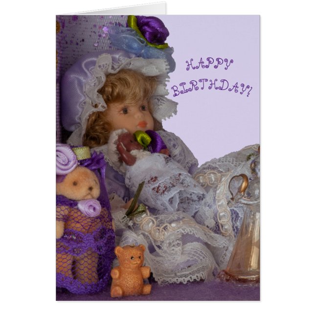 Fancy Birthday card jolies poupées fille violet fu (Devant)