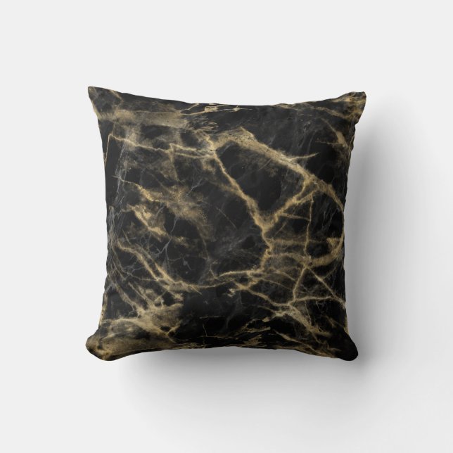Fancy Black and Gold Marble Throw Pillow (Front)