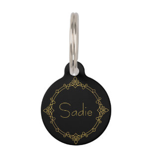 Fancy Black and Golden Yellow Pet Name Ornamental Pet Tag