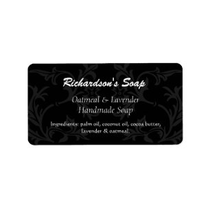 Fancy Black And Grey Damask Soap Labels