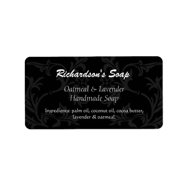 Fancy Black And Grey Damask Soap Labels (Front)