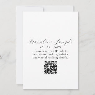 Fancy Black And White Floral QR Code Wedding Invitation