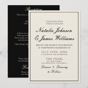 Fancy Black And White Old Money All In One Wedding Invitation
