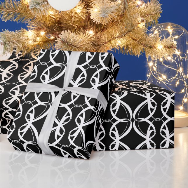 Fancy Black and White Wedding, Engagement Rings Wrapping Paper (Holidays)