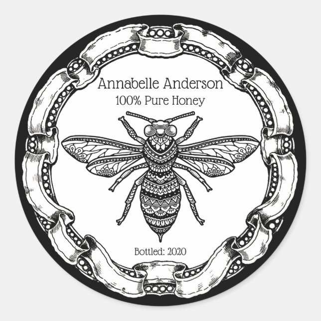 Fancy Black Bee Honey Label Personalize (Front)