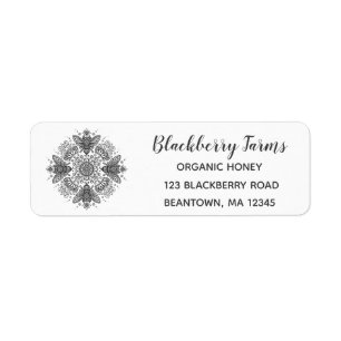 Fancy Black Bee Mandala Honey Étiquette d'affaires