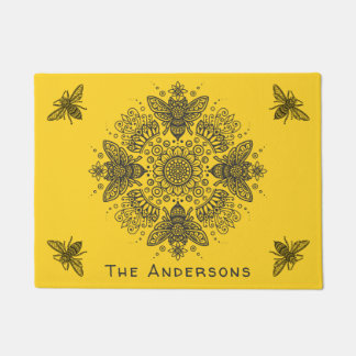 Fancy Black Bee Mandala Personalize Doormat